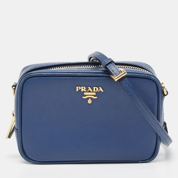 Prada Handbags - PRADA Blue Saffiano Lux Leather Mini Camera Crossbody Bag